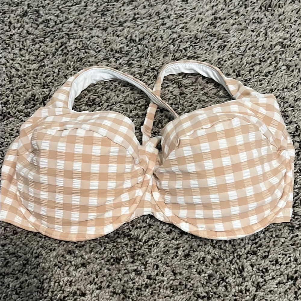 Shade & Shore Tan and White Gingham Bikini Top 38D
